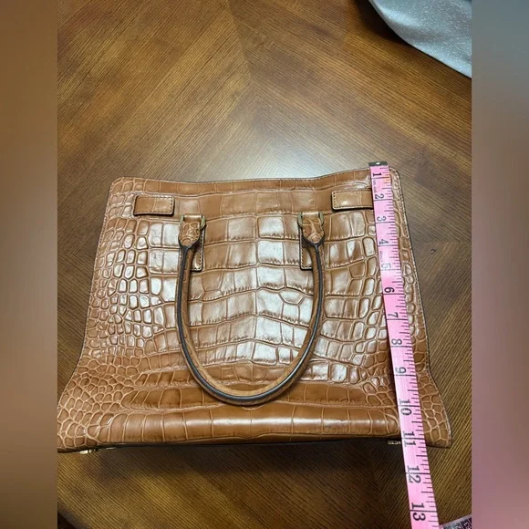 Vintage Michael Kors Tan Leather Crocodile Embossed Handbag